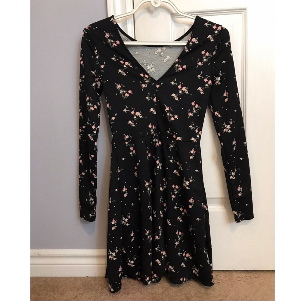 Black V Neck Floral Dress